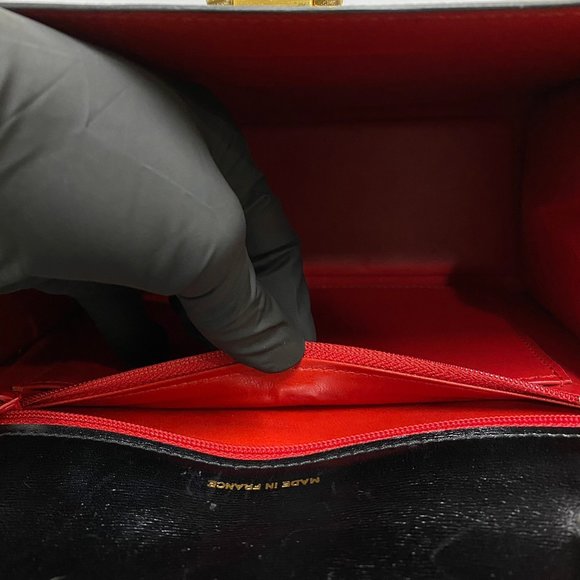 CELINE Black Leather Genuine Mini Tote Bag with Red Lining - Picture 10 of 10